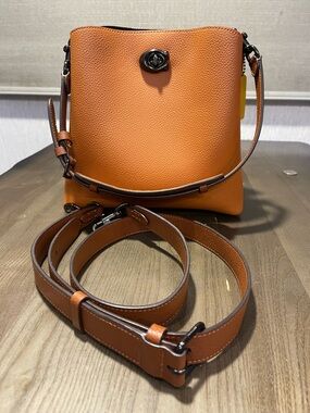 Coach Orange Pebbled Leather Crossbody with Brown Strap